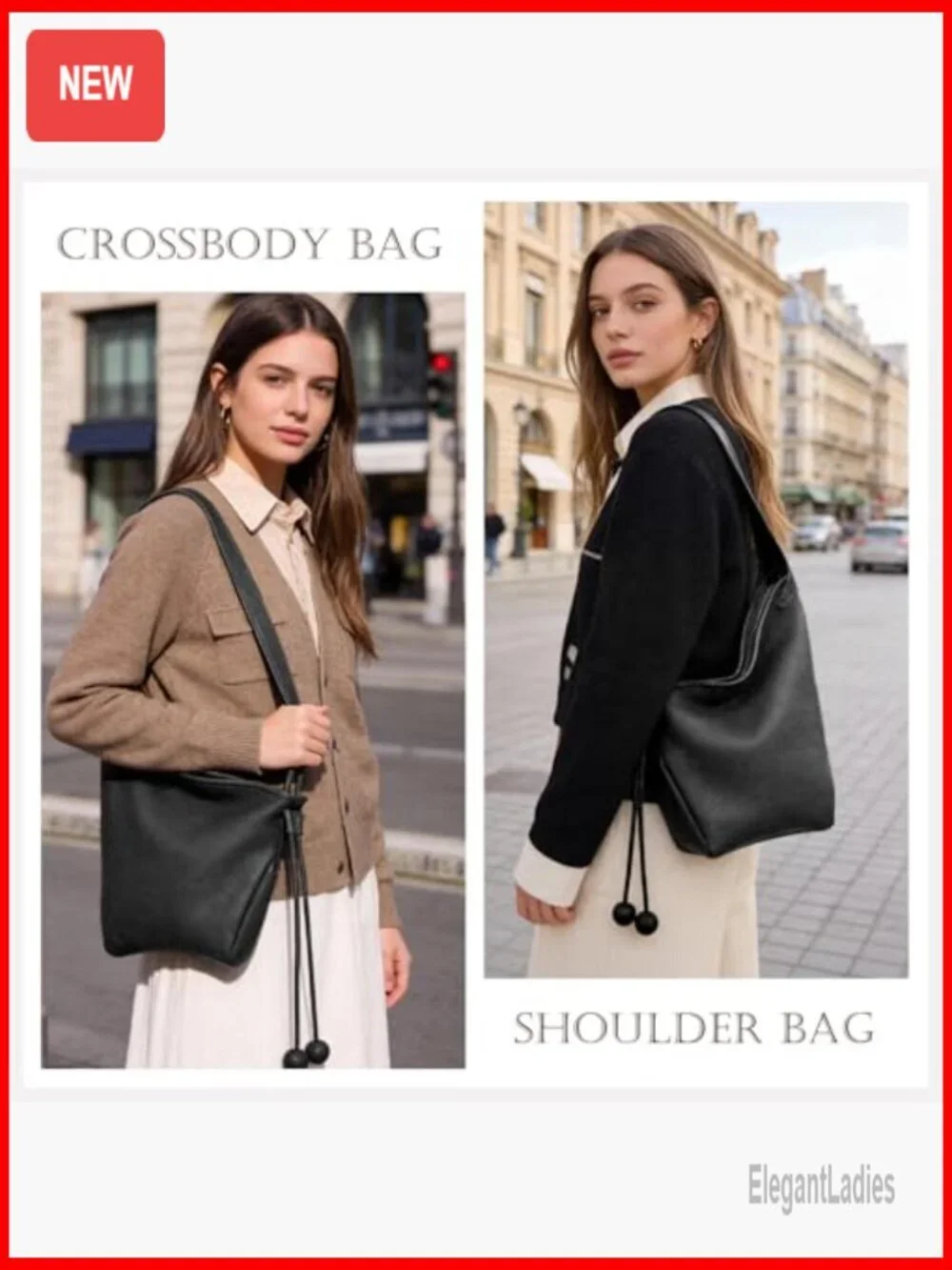 Genuine Leather Hobo Bag Medium Tote Adjustable Strap Crossbody